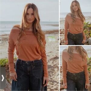 NWT Free People We The Free Kimmi Long Sleeve Top Size L Cinnibar